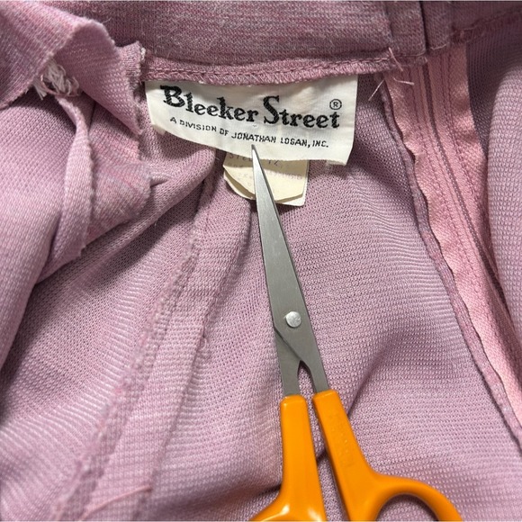 70s Bleeker Street Dress Size Large Pink Wide Collar Long Balloon Sleeve Belt - Picture 4 of 12